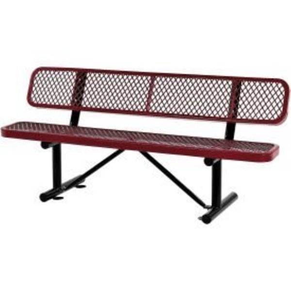 Global Equipment 6 ft. Outdoor Steel Bench with Backrest - Expanded Metal - Red 277154RD